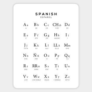 Spanish Alphabet Chart, Espanol Language Chart, White Magnet